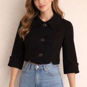 Vintage ACME Union Label Black Cropped Jacket Classic Buttons Dark Academia